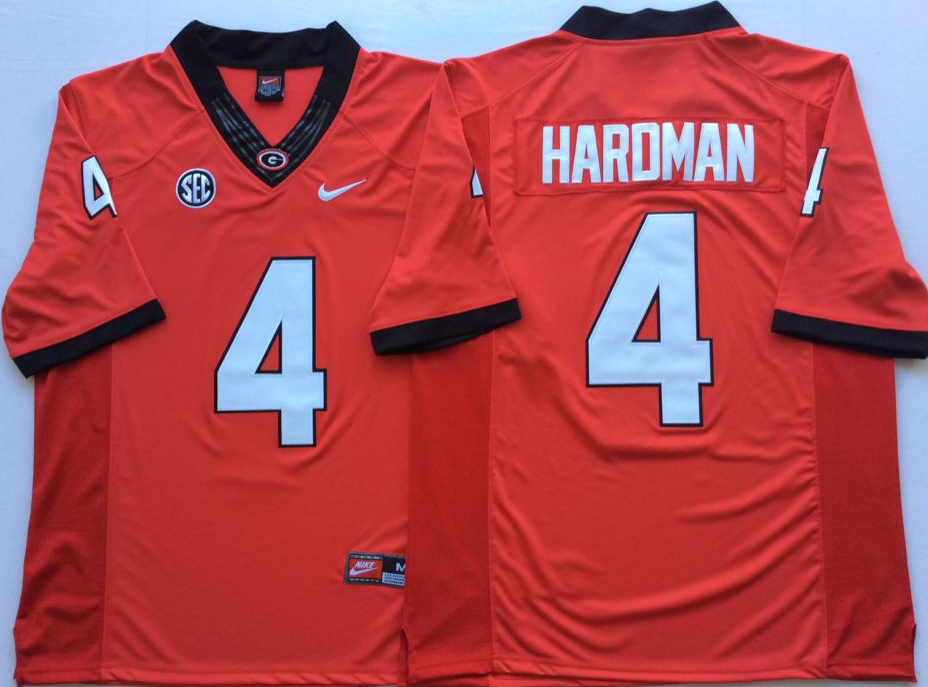 Men Georgia Bulldogs #4 Hardman Red Nike NCAA Jerseys